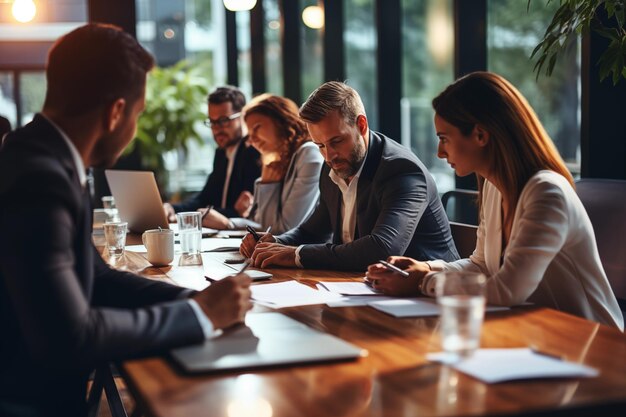 Équipe d'entreprise travaillant ensemble dans une salle de réunion Groupe de jeunes hommes d'affaires discutant au bureau