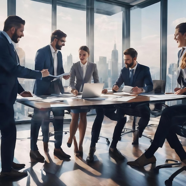 Équipe d'hommes d'affaires travaillant ensemble dans la salle de réunion bureau travail d'équipe graphiques de fond et g