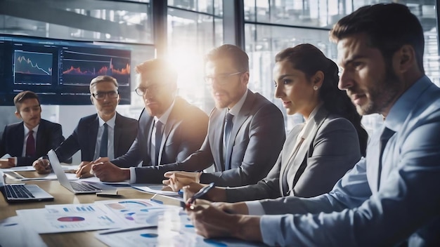 Équipe d'hommes d'affaires travaillant ensemble dans la salle de réunion bureau travail d'équipe graphiques de fond et g