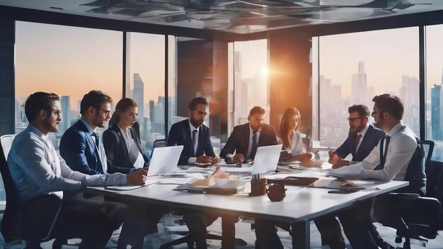 Équipe d'hommes d'affaires travaillant ensemble dans la salle de réunion bureau travail d'équipe tableaux de fond et g