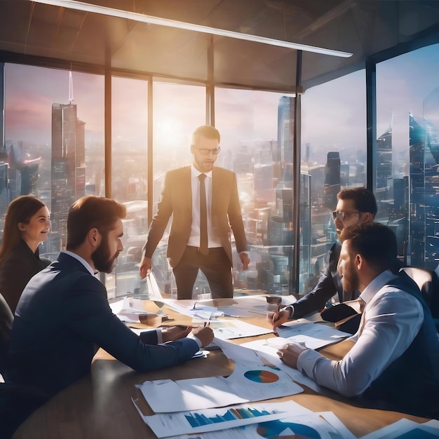 Équipe d'hommes d'affaires travaillant ensemble dans la salle de réunion bureau travail d'équipe tableaux de fond et g