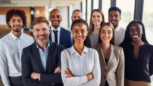 Équipe souriante de gens d'affaires au bureau