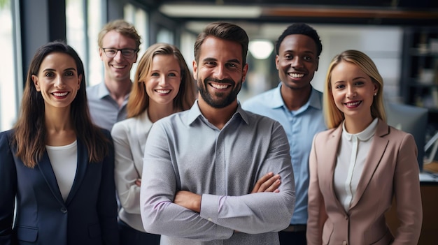 Équipe souriante de gens d'affaires au bureau