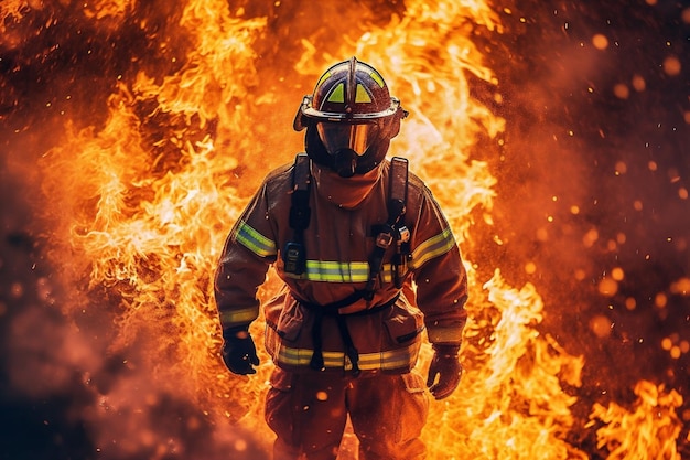 Équipement anti-fumée pompier uniforme de pompier sécurité sauvetage d'urgence IA générative