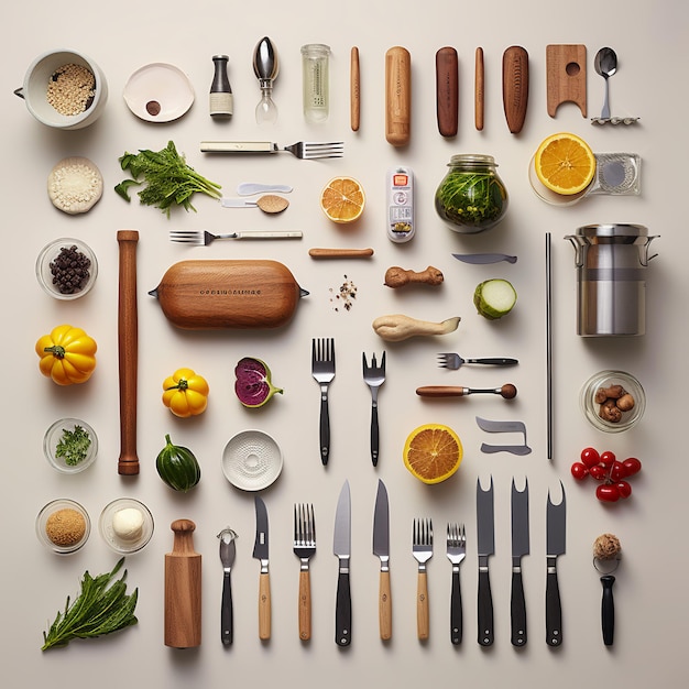 Équipement de cuisine de style Knolling