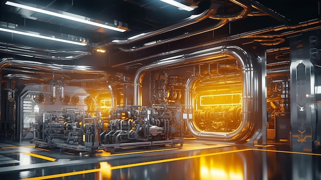 Équipement de fabrication moderne dans un arrière-plan d'usine futuriste