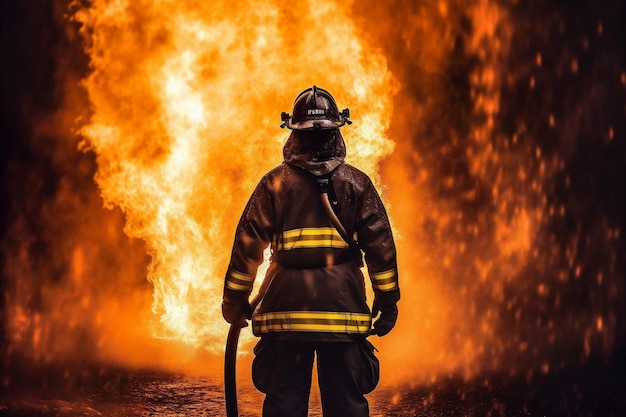 Équipement de sécurité contre la fumée de sauvetage pompier combattant uniforme pompier d'urgence IA générative