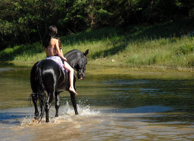 Équitation dans une rivière