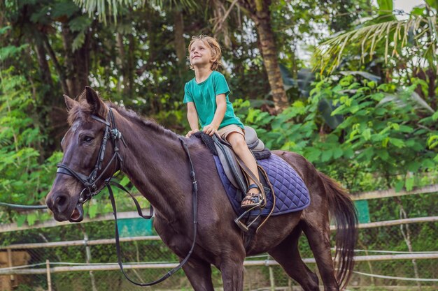 Équitation garçon effectuant des exercices à cheval