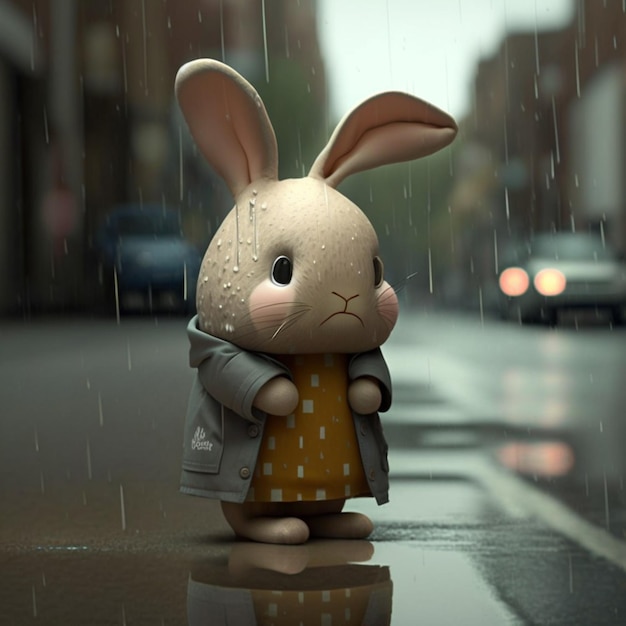 Rabit avec parapluie génératif Ai