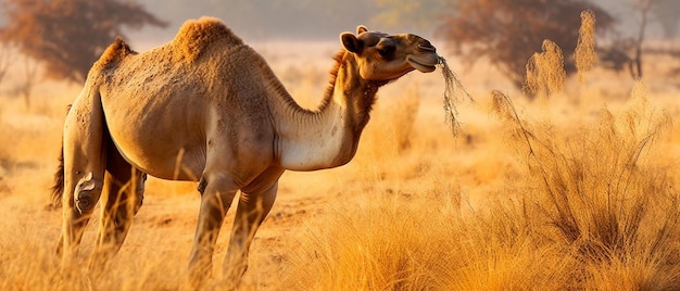 Une race d'Anchal mangeant de l'herbe dans le désert de Thar.