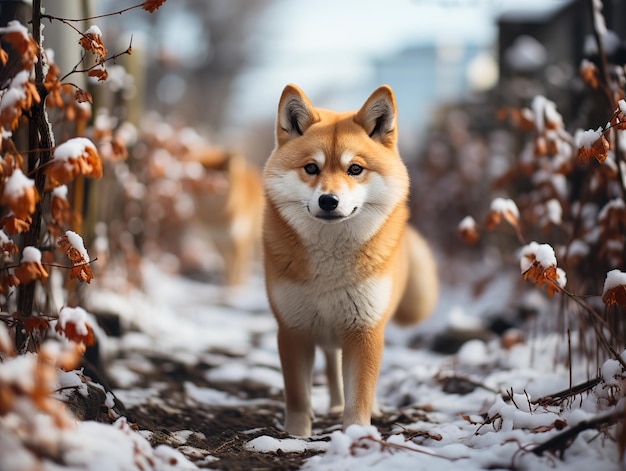 Race de chien shiba inu sur fond flou AI générative