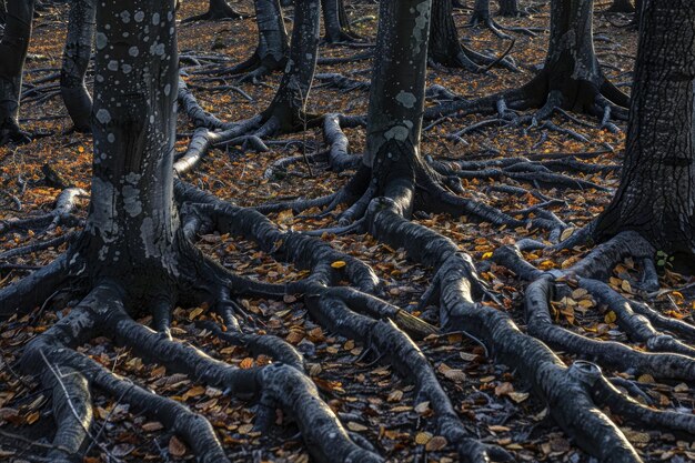 Photo les racines des arbres sont visibles et le mot arbre