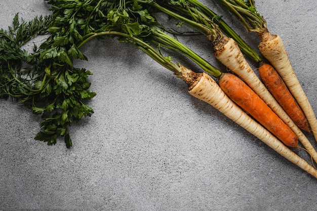 Racines de persil et carottes