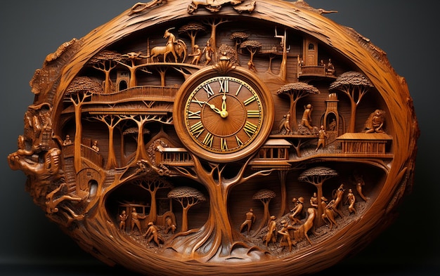 Raconter des histoires à chaque mouvement de l'horloge sculptée à la main