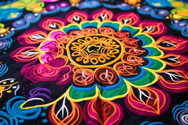 Radiance du mandala Vue rapprochée d'un mandala multicolore peint avec des détails vivants