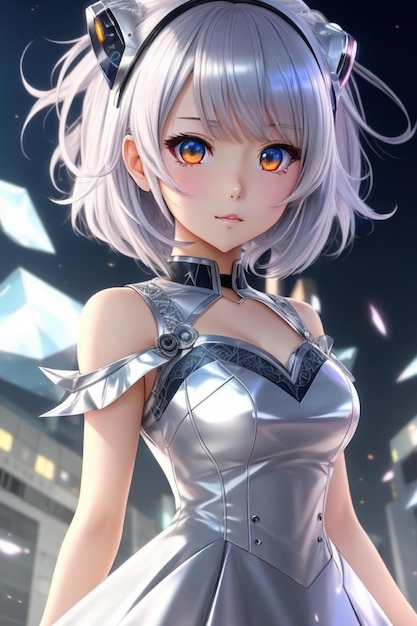 Radiant Moonstone Une fille d'anime dans une robe d'argent