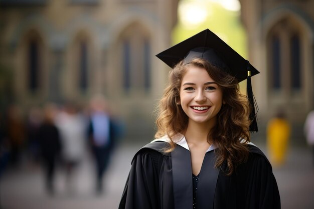 La radiante fille souriante est diplômée.