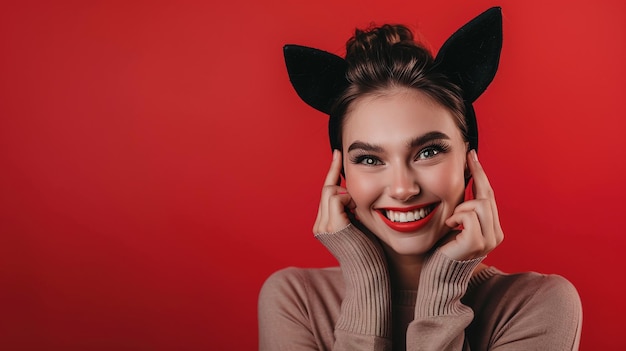 Radiate Happiness Femme heureuse avec un espace de copie Idéal pour les valentines et l'Halloween