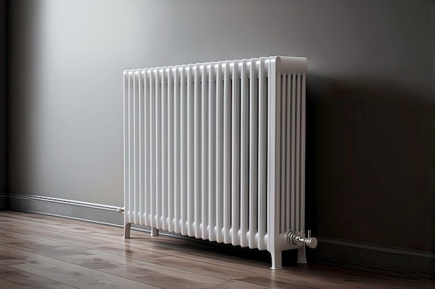 Radiateur de chauffage blanc moderne sur sol stratifié gris