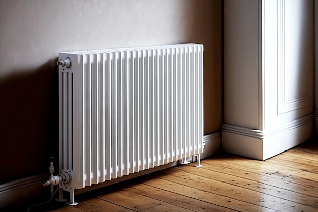 Radiateur De Chauffage Blanc Sur Sol Marron Dans La Chambre