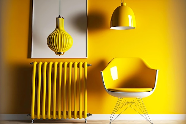 Radiateur de chauffage moderne jaune avec lampe jaune