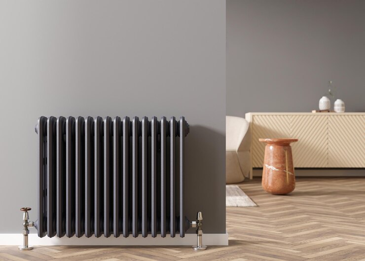 Photo radiateur de chauffage sur mur gris dans une pièce moderne intérieur de la maison système de chauffage central le chauffage devient plus cher crise énergétique rendu 3d