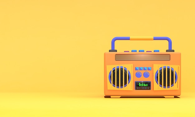 Radio dans le rendu 3d de la pièce jaune vide