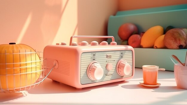 Photo une radio rose avec des boutons et une tasse de jus