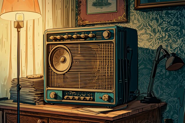 Radio vintage dans le style d'illustration pop art