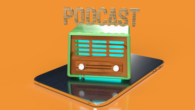 Photo la radio vintage sur tablette pour le rendu 3d du concept de podcast ou de média