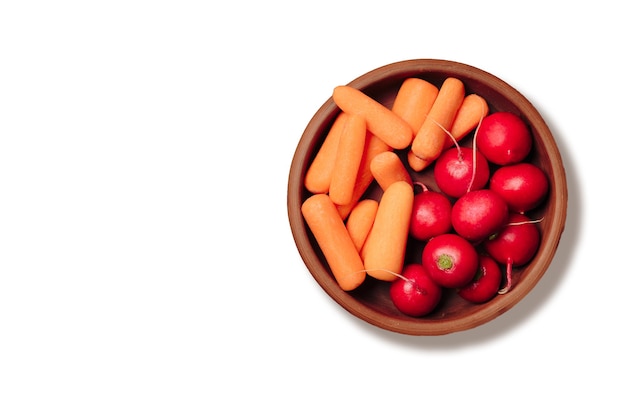 Radis et carottes frais sur une assiette