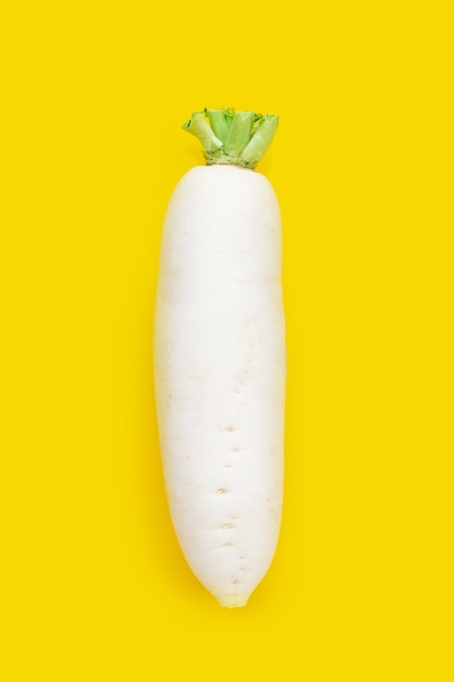 Radis Daikon sur fond jaune.