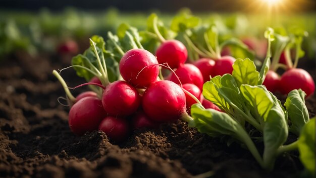 Des radis mûrs dans le jardin