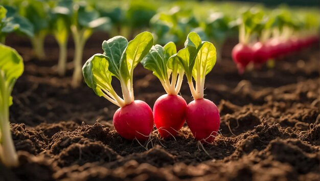 Des radis mûrs dans le jardin