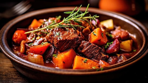 Photo un ragoût de bœuf avec des herbes fraîches