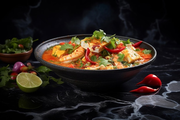 Ragoût brésilien traditionnel Moqueca avec des ingrédients délicieux