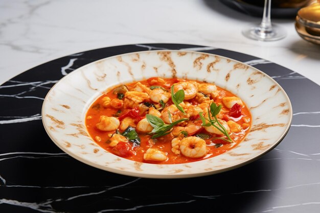 Ragoût brésilien traditionnel Moqueca avec des ingrédients délicieux