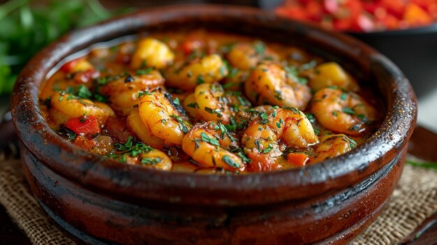 Ragoût de crevettes brésiliennes Bob de Camaro dans une marmite traditionnelle