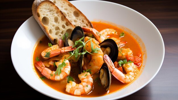 Photo ragoût de fruits de mer cioppino san francisco avec poisson, coquillages et tomates