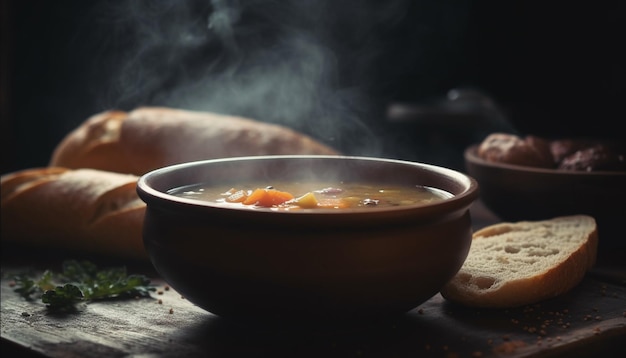 Ragoût et pain maison un déjeuner rustique généré par l'IA