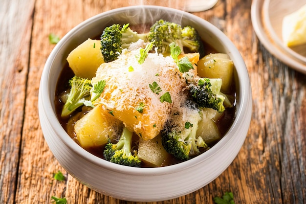 Ragoût de pommes de terre au brocoli avec des herbes et du parmesan