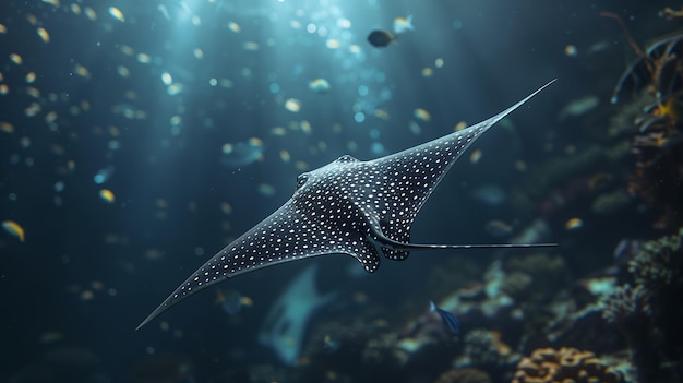 Photo la raies d'aigle tachetée aetobatus narinari dans l'océan vue rapprochée de la dangereuse raies de léopard sous-marine