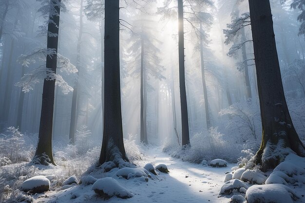 Des raies dans la forêt d'hiver