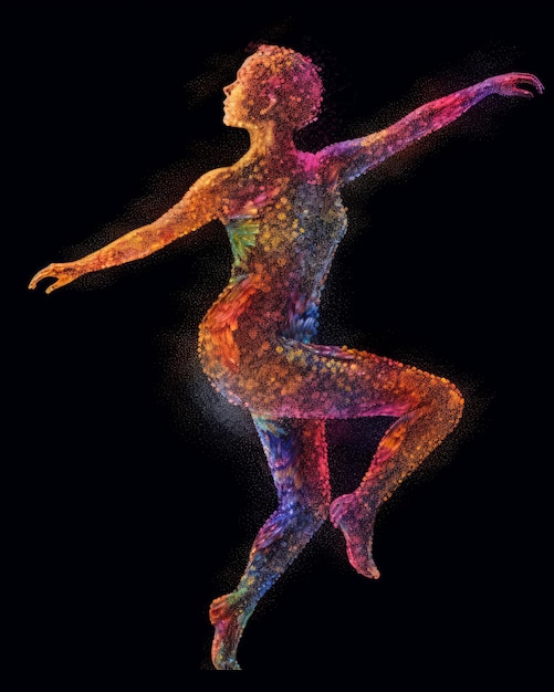 Rainbow glow pointilliste belle femelle sur fond noir AI générative