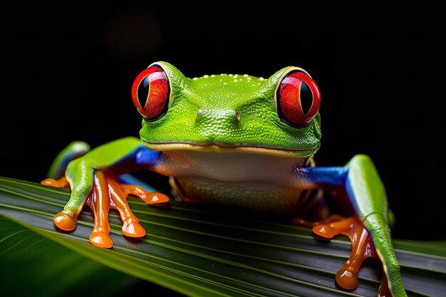 Rainette aux yeux rouges sur une feuille de forêt tropicale