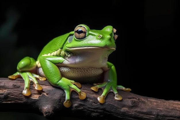 Rainette à lèvres blanches sur une branche grenouille verte générée par l'IA