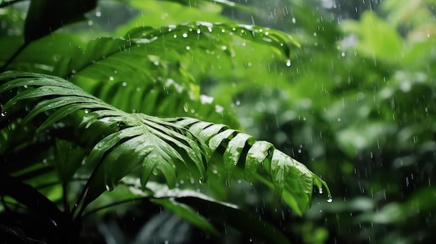 Rainforest rain shower sereine scène de la nature avec un feuillage luxuriant et de la brume