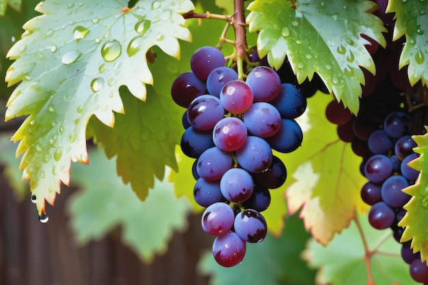 Raisin scintillant sur une branche Fraîcheur rosée