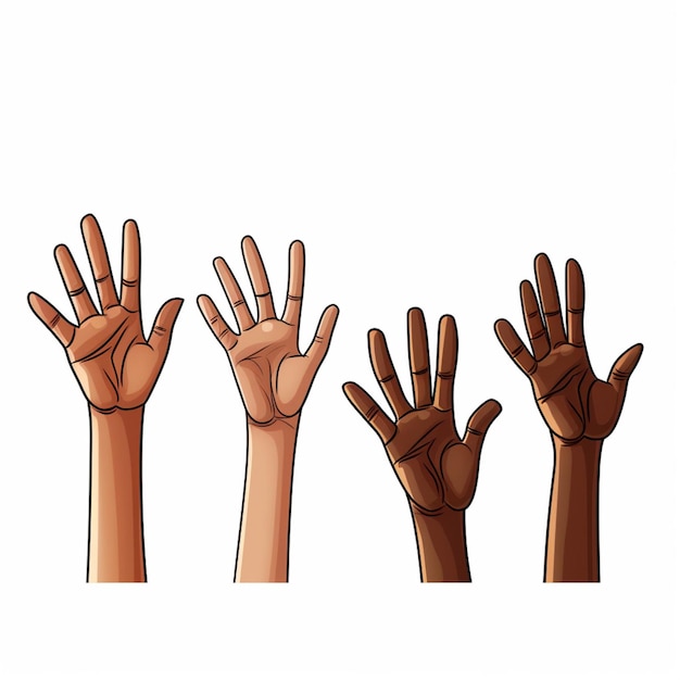 Photo raising hands 2d dessin animé illustraton sur fond blanc h